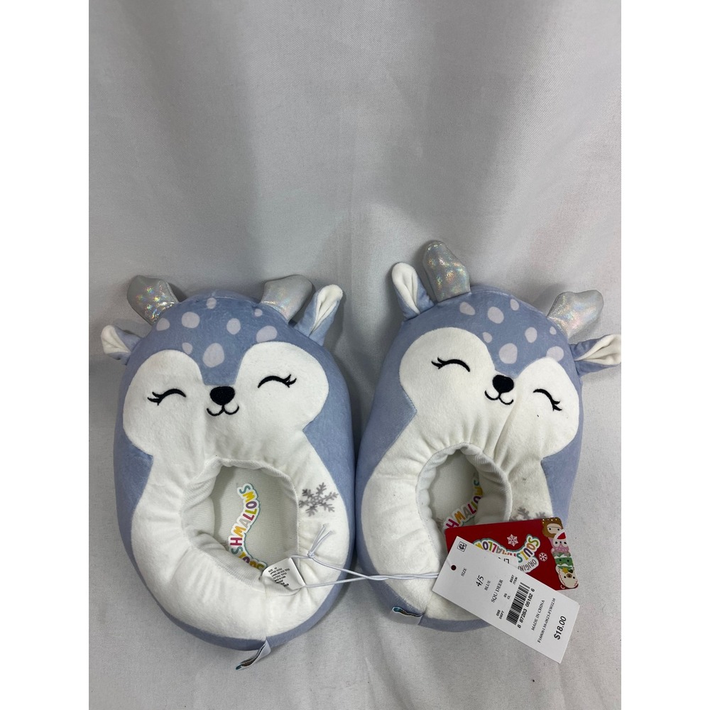 Squishmallows Blue Deer Plush Slippers Kid Size 4/5 Silver Antlers New With Tags